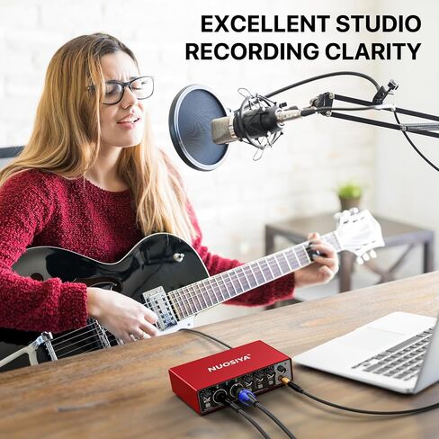 USB Audio Interface for PC Computer Recording Music, Red 2x2 Guitar Audio Interface for Mac 24Bit/192kHz Podcasting Streaming for Vocalist Producer with 48V Phantom Power in Kuwait
