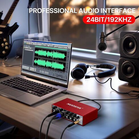USB Audio Interface for PC Computer Recording Music, Red 2x2 Guitar Audio Interface for Mac 24Bit/192kHz Podcasting Streaming for Vocalist Producer with 48V Phantom Power in Kuwait