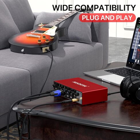 USB Audio Interface for PC Computer Recording Music, Red 2x2 Guitar Audio Interface for Mac 24Bit/192kHz Podcasting Streaming for Vocalist Producer with 48V Phantom Power in Kuwait