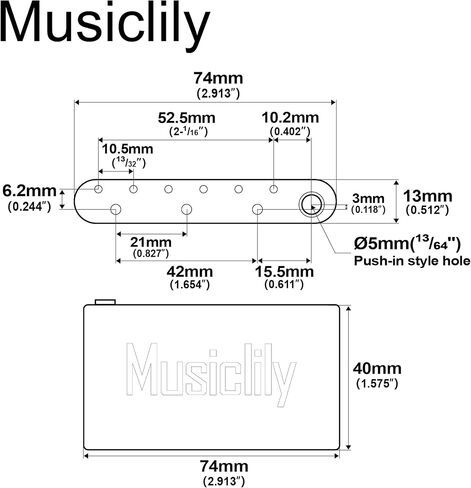 Musiclily Ultra 52.5mm (2-1/16 inch) String Spacing Solid Steel Push-in Style Tremolo Block for Strat Style Electric Guitar Wilkinson M Series Bridge, 40mm Tall in Saudi Arabia