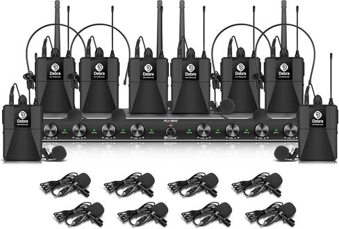نظام ميكروفون لاسلكي D Debra Audio AU800 Pro UHF ذو 8 قنوات مع ميكروفونات سماعة رأس لاسلكية محمولة، جهاز استقبال معدني، مثالي لحفلات كنيسة الكاريوكي (8 أجهزة محمولة) in Kuwait