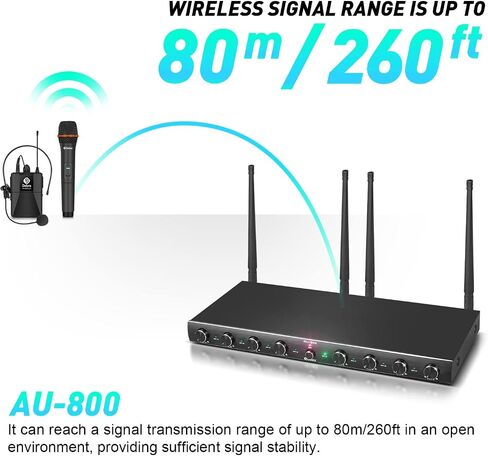 نظام ميكروفون لاسلكي D Debra Audio AU800 Pro UHF ذو 8 قنوات مع ميكروفونات سماعة رأس لاسلكية محمولة، جهاز استقبال معدني، مثالي لحفلات كنيسة الكاريوكي (8 أجهزة محمولة) in Kuwait