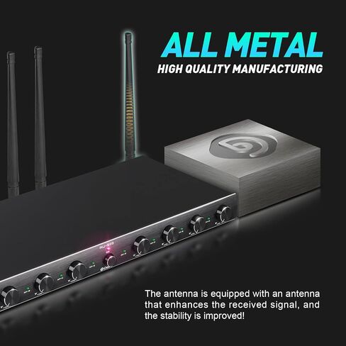 نظام ميكروفون لاسلكي D Debra Audio AU800 Pro UHF ذو 8 قنوات مع ميكروفونات سماعة رأس لاسلكية محمولة، جهاز استقبال معدني، مثالي لحفلات كنيسة الكاريوكي (8 أجهزة محمولة) in Kuwait