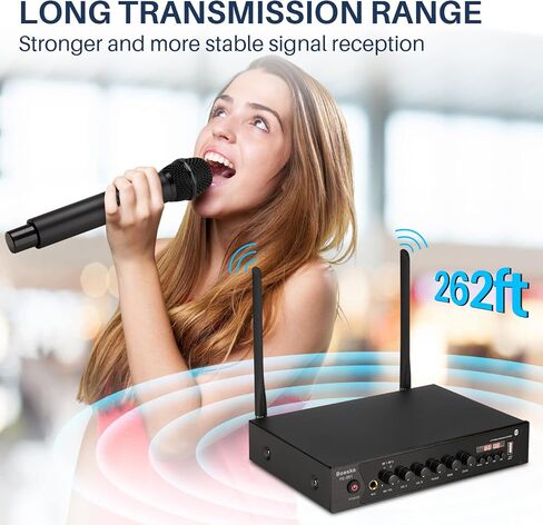 نظام ميكروفون لاسلكي، مجموعة ميكروفون لاسلكي مزدوج UHF بمدى 262 قدمًا للكاريوكي المنزلي، والغناء، والكلام، والحفلات، والاجتماعات، والكنيسة (أسود (بدون بطارية)) in Kuwait