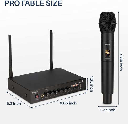 نظام ميكروفون لاسلكي، مجموعة ميكروفون لاسلكي مزدوج UHF بمدى 262 قدمًا للكاريوكي المنزلي، والغناء، والكلام، والحفلات، والاجتماعات، والكنيسة (أسود (بدون بطارية)) in Kuwait