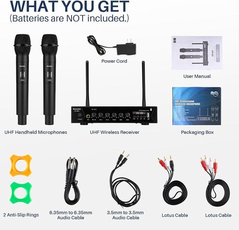 نظام ميكروفون لاسلكي، مجموعة ميكروفون لاسلكي مزدوج UHF بمدى 262 قدمًا للكاريوكي المنزلي، والغناء، والكلام، والحفلات، والاجتماعات، والكنيسة (أسود (بدون بطارية)) in Kuwait