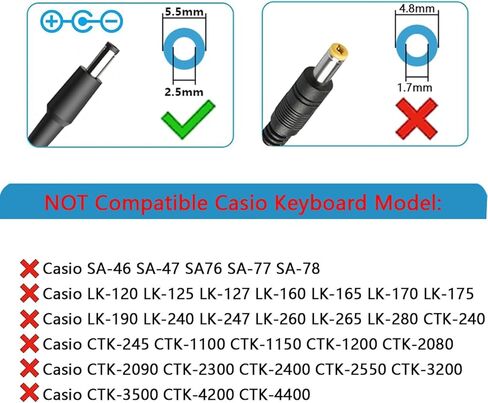 محول إمداد الطاقة DC 9V للوحة المفاتيح Casio WK-200 WK-210 CTK-571 CTK-573 CTK-720 CTK-710 CTK-700 CTK-671 CTK-2000 CTK4000 AD-5 كابل سلك الطاقة BOSS RC Pedal in Kuwait