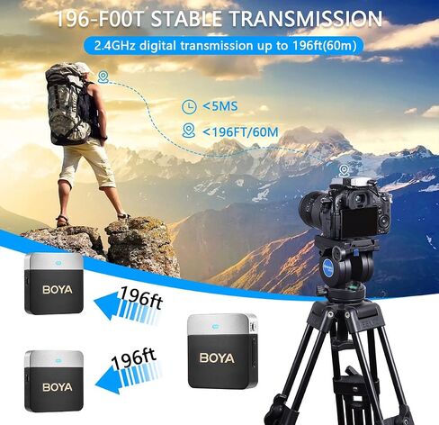 BOYA Wireless Lavalier Microphone 2.4GHz Duan Channel Wireless Micrrophone System with Transmitter and 1 Receiver for Camera iPhone Android Phone Video Recording YouTube Vlog Live Streaming (BY-M1V1) in Saudi Arabia
