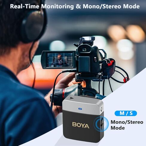 BOYA Wireless Lavalier Microphone 2.4GHz Duan Channel Wireless Micrrophone System with Transmitter and 1 Receiver for Camera iPhone Android Phone Video Recording YouTube Vlog Live Streaming (BY-M1V1) in Saudi Arabia