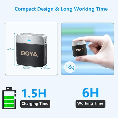BOYA Wireless Lavalier Microphone 2.4GHz Duan Channel Wireless Micrrophone System with Transmitter and 1 Receiver for Camera iPhone Android Phone Video Recording YouTube Vlog Live Streaming (BY-M1V1) in Saudi Arabia