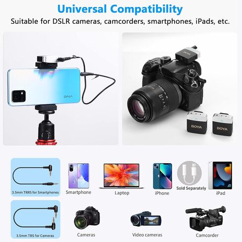 BOYA Wireless Lavalier Microphone 2.4GHz Duan Channel Wireless Micrrophone System with Transmitter and 1 Receiver for Camera iPhone Android Phone Video Recording YouTube Vlog Live Streaming (BY-M1V1) in Saudi Arabia
