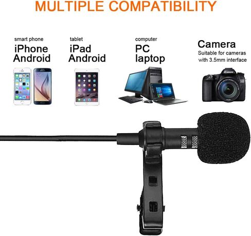 اس تي اي كيو ميكروفون لافالير احترافي مكثف متعدد الاتجاهات - ميكروفون جاك 3.5 ملم - مثالي لتسجيل اليوتيوب والمقابلات والفيديو (مناسب للايفون / اندرويد / الكمبيوتر / الكاميرا) in Kuwait