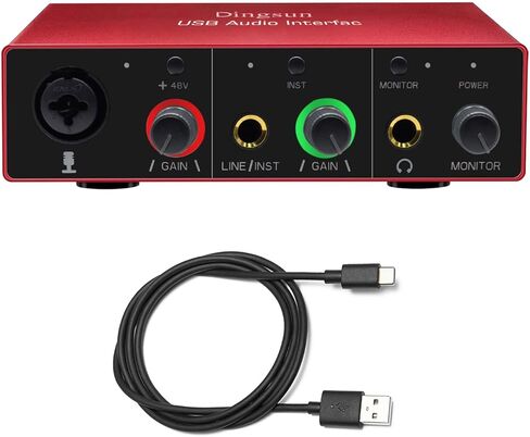 واجهة صوت USB، واجهة صوت اكس ال ار 48 فولت طاقة فانتوم، تدعم الجيتار، برامج مجمعة بدون تحميل متوافقة مع معظم دي ايه دبليو (واجهة صوت مع كيبل اكس ال ار) in Kuwait