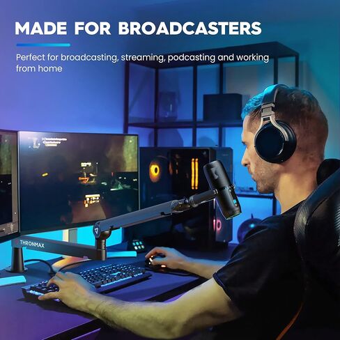 ذراع ميكروفون THRONMAX Twist S6، حامل ميكروفون منخفض المستوى مع إدارة الكابلات، مشبك مكتب، تركيب متعدد الاستخدامات، ذراع ميكروفون معدني بالكامل وقابل للتعديل بالكامل للبث والألعاب والمكتب المنزلي، عالمي in Kuwait