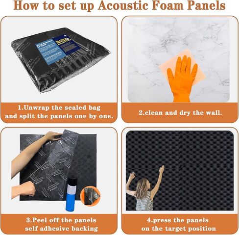 لوحة حائط من الفوم الصوتي لصناديق البيض من FOUCARSI مقاس 48 بوصة × 24 بوصة × 1 بوصة (4 عبوات، أسود) in Kuwait