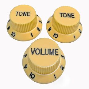 Hardware Strat®-Style Knob Kit (3) - Black w/Gold Font