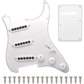 SAPHUE Prewired ST Pickguard SSS 3 Single Coil Pickups Adjustable Big Screws Loaded Electric Guitar Pickguard for Fender Strandard Straocaster Guitar Parts (White)