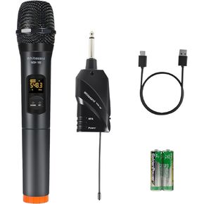 مجموعة ميكروفون لاسلكي من Whitesand UHF مع ميكروفون ديناميكي محمول، 30 ترددًا، جهاز استقبال صغير، ميكروفون للغناء، الكاريوكي المنزلي، DJ، الكنيسة، الزفاف (WSM-100) in Kuwait