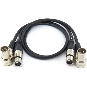 WJSTN 3 pin Right-Angle Male XLR to Straight Female XLR Plug Cable, Right Angle XLR Adapter 2ft/2 Pack in Kuwait