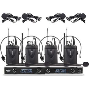D Debra Audio D-440 UHF 4-Channel Wireless Microphone System with 4 Cordless Mics, Home Karaoke KTV Set, Ideal for Party, Church, Weddings, Stage, DJ, Outdoor, 300 Ft (2 Handheld & 2 Bodypack)
