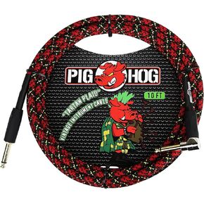 Pig Hog PCH10PLR 1/4 بوصة إلى 1/4 بوصة كابل أدوات الجيتار المنقوش بالزاوية اليمنى، 10 أقدام وPCH10PL 1/4 بوصة إلى 1/4 بوصة كابل أدوات الجيتار الترتان المنقوش، 10 أقدام