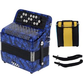 22 Key Diatonic Accordion 8 Bass Professional Button Reed Accordion Instrument for Beginner with Storage Bag(Red)