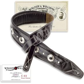 Walker & Williams C-44-BLK Classic Gloss Black Premium Grain Leather Double Padded Concho Strap 3.5" Wide For Acoustic, Electric, And Bass Guitars in Saudi Arabia
