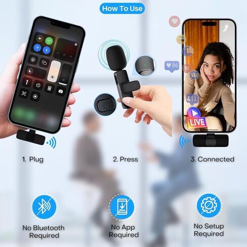 ميكروفون هاومت لايفون - ميكروفون لافالير لاسلكي لايفون وايباد - تأخير منخفض للغاية 2.4G - ميكروفون ايفون ميني - ميكروفون ايفون لتسجيل الفيديو والمقابلات ومدونات الفيديو (2 في 1) in Saudi Arabia