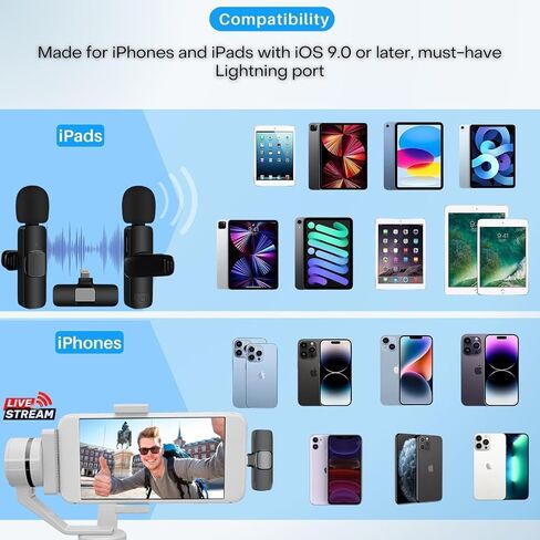 ميكروفون هاومت لايفون - ميكروفون لافالير لاسلكي لايفون وايباد - تأخير منخفض للغاية 2.4G - ميكروفون ايفون ميني - ميكروفون ايفون لتسجيل الفيديو والمقابلات ومدونات الفيديو (2 في 1) in Saudi Arabia