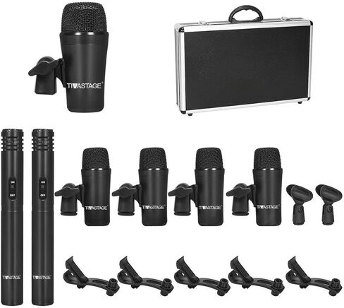 Tiwastage 7 Piece Dynamic Wired Drum Microphone Kit (Whole Metal) - Kick Bass, Tom/Snare & Cymbals Mic Set - for Drums, Vocal, Other Instrument - Complete with Thread Clip, Inserts, Mics Holder & Case in Saudi Arabia