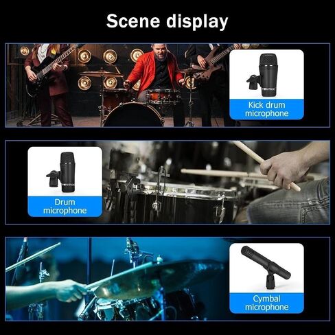 Tiwastage 7 Piece Dynamic Wired Drum Microphone Kit (Whole Metal) - Kick Bass, Tom/Snare & Cymbals Mic Set - for Drums, Vocal, Other Instrument - Complete with Thread Clip, Inserts, Mics Holder & Case in Saudi Arabia