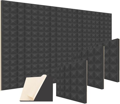 BEIYINBY 12 Pack Self-Adhesive Acoustic Foam Soundproof Panels,Pyramid 2"X 12" X 12" for Studio Sound Absorption Treatment Noise Deadening Sound Insulation Padding,25kg/m³ High Density/Fire in Kuwait