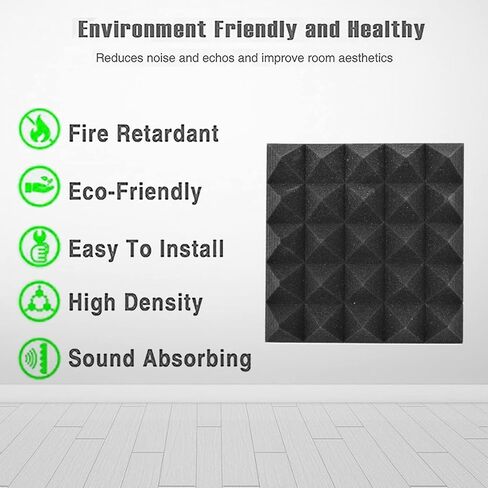 BEIYINBY 12 Pack Self-Adhesive Acoustic Foam Soundproof Panels,Pyramid 2"X 12" X 12" for Studio Sound Absorption Treatment Noise Deadening Sound Insulation Padding,25kg/m³ High Density/Fire in Kuwait