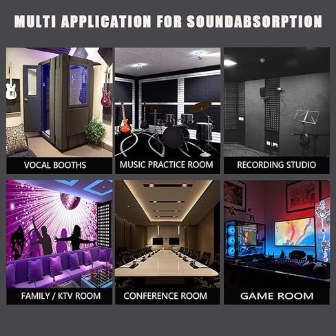 BEIYINBY 12 Pack Self-Adhesive Acoustic Foam Soundproof Panels,Pyramid 2"X 12" X 12" for Studio Sound Absorption Treatment Noise Deadening Sound Insulation Padding,25kg/m³ High Density/Fire in Kuwait