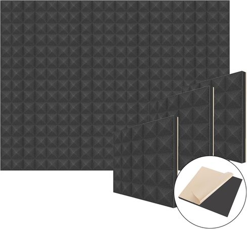 BEIYINBY 12 Pack Self-Adhesive Acoustic Foam Soundproof Panels,Pyramid 2"X 12" X 12" for Studio Sound Absorption Treatment Noise Deadening Sound Insulation Padding,25kg/m³ High Density/Fire in Kuwait