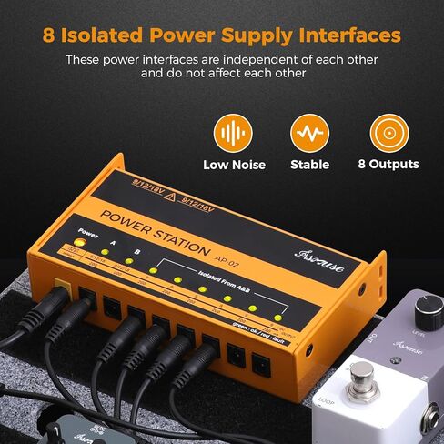 مزود طاقة لدواسة الجيتار - 8 مخارج تيار مستمر معزولة لدواسة تأثير 9 فولت/12 فولت/18 فولت 200 مللي أمبير، مزود طاقة لوحة الدواسة مع دائرة كهربائية قصيرة ذكية وحماية من التيار الزائد in Kuwait