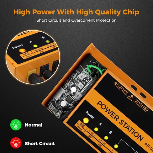 مزود طاقة لدواسة الجيتار - 8 مخارج تيار مستمر معزولة لدواسة تأثير 9 فولت/12 فولت/18 فولت 200 مللي أمبير، مزود طاقة لوحة الدواسة مع دائرة كهربائية قصيرة ذكية وحماية من التيار الزائد in Kuwait