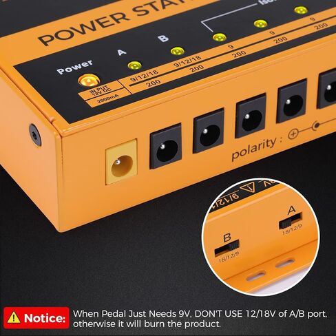 مزود طاقة لدواسة الجيتار - 8 مخارج تيار مستمر معزولة لدواسة تأثير 9 فولت/12 فولت/18 فولت 200 مللي أمبير، مزود طاقة لوحة الدواسة مع دائرة كهربائية قصيرة ذكية وحماية من التيار الزائد in Kuwait