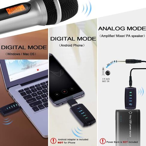 ميكروفون Alvoxcon USB لاسلكي، ميكروفون ديناميكي UHF لأجهزة Android، كمبيوتر شخصي، كمبيوتر محمول، PA، Podcasting، Vlogging، YouTube، التسجيل الصوتي، الألعاب، ممارسة الغناء (نظام مزود بمستقبل USB) in Kuwait