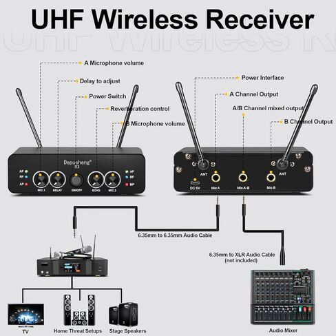 ميكروفون لاسلكي محمول Depusheng R3 UHF، ميكروفون لاسلكي ديناميكي معدني بالكامل، مناسب للكاريوكي، الكنيسة، الزفاف، المؤتمرات، الحفلات in Kuwait