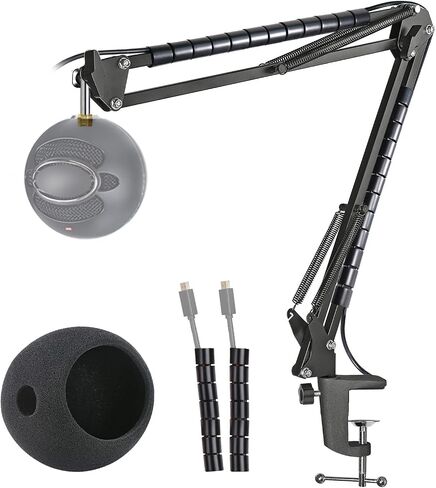 YOUSHARES Mic Stand with Foam Cover Windscreen - Microphone Boom Arm Stand and Pop Filter Compatible with Blue Snowball iCE Microphone in Saudi Arabia