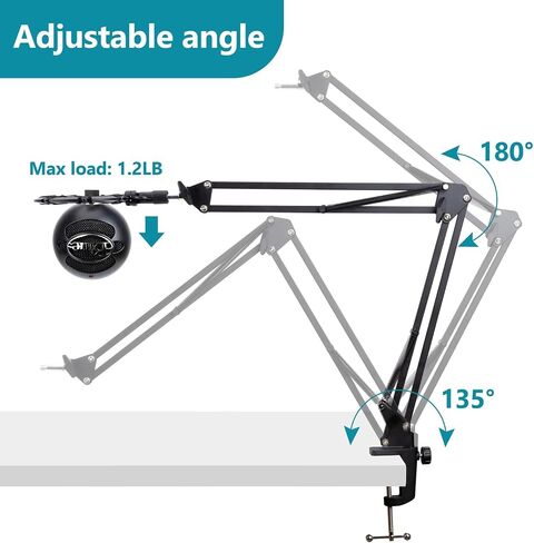 YOUSHARES Mic Stand with Foam Cover Windscreen - Microphone Boom Arm Stand and Pop Filter Compatible with Blue Snowball iCE Microphone in Saudi Arabia