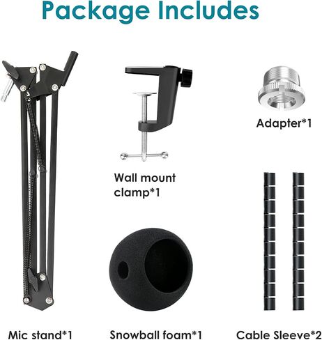 YOUSHARES Mic Stand with Foam Cover Windscreen - Microphone Boom Arm Stand and Pop Filter Compatible with Blue Snowball iCE Microphone in Saudi Arabia