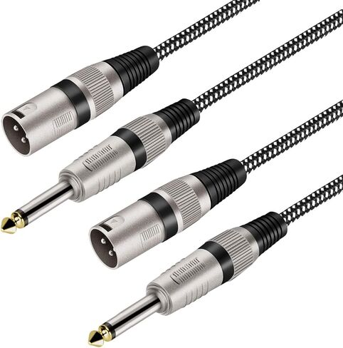 كابلات XLR ذكر إلى 1/4 بوصة TS 3 أقدام/2 حزمة، نايلون مضفر XLR 3 دبوس ذكر إلى ربع بوصة 6.35 مم TS ذكر سلك توصيل غير متوازن سلك ميكروفون (موصلات نحاسية نقية) in Kuwait