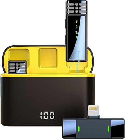 2Pack Professional Wireless Lavalier Microphone for iPhone iPad, Plug-Play 2.4G Ultra-Low Delay Built-in Noise Reduction Chip Clip on Lapel Mic for Video Recording Interview Podcast Vlog YouTube in Kuwait