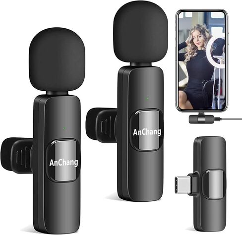 Wireless Lavalier Microphone for USB C Phone,Mini Plug-Play 2 Tiny Wireless Microphones for USB C Android Phone for Video Recording, YouTube/Facebook/TikTok/Interview/Vlog in Saudi Arabia