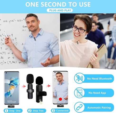 Wireless Lavalier Microphone for USB C Phone,Mini Plug-Play 2 Tiny Wireless Microphones for USB C Android Phone for Video Recording, YouTube/Facebook/TikTok/Interview/Vlog in Saudi Arabia