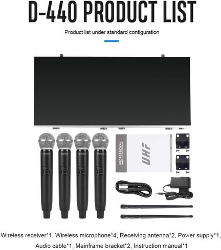 D Debra Audio D-440 UHF 4-Channel Wireless Microphone System with 4 Cordless Mics, Home Karaoke KTV Set, Ideal for Party, Church, Weddings, Stage, DJ, Outdoor, 300 Ft (2 Handheld & 2 Bodypack) in Kuwait