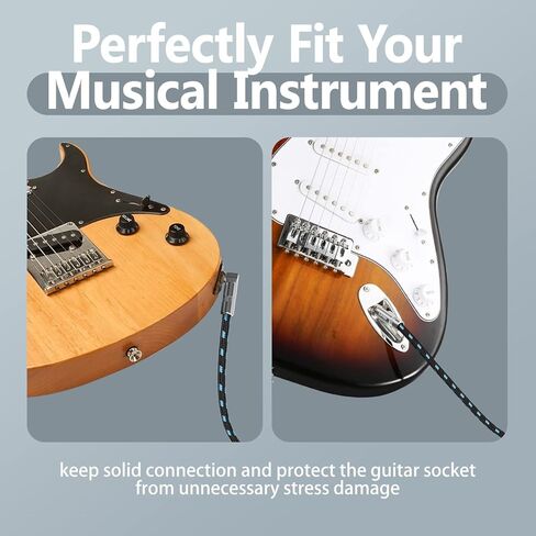 كابل جيتار SDYQD بطول 10 أقدام - 1/4 بوصة كبل أدوات ذهبي بزاوية قائمة - سلك جيتار كهربائي عالي الجودة وكابل أمبير - كابل أدوات كهربائية Pro Audio in Kuwait