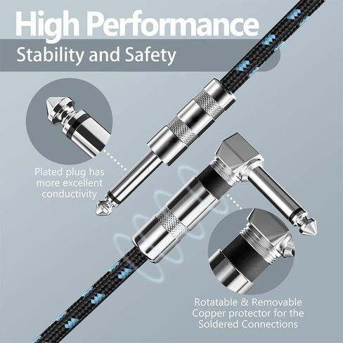كابل جيتار SDYQD بطول 10 أقدام - 1/4 بوصة كبل أدوات ذهبي بزاوية قائمة - سلك جيتار كهربائي عالي الجودة وكابل أمبير - كابل أدوات كهربائية Pro Audio in Kuwait